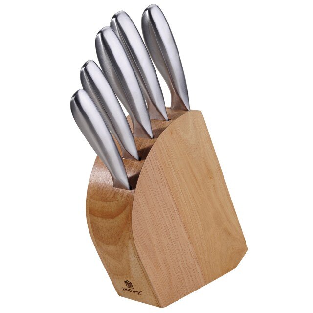 Set de cutite cu lama inox si suport din lemn KingHoff KH-1152, 6 piese