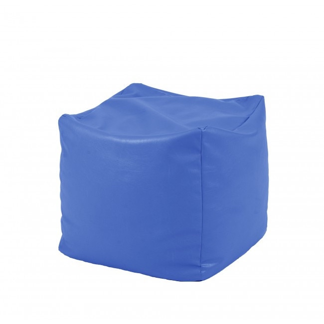 Fotoliu Mic, Taburet Cub - Albastru (piele eco) umplut cu perle polistiren, Fabricat in Romania
