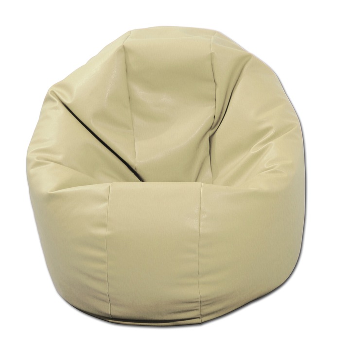 Fotoliu pentru Copii, 2-14 ani, Relaxo - Crem (piele eco) umplut cu perle polistiren, Fabricat in Romania