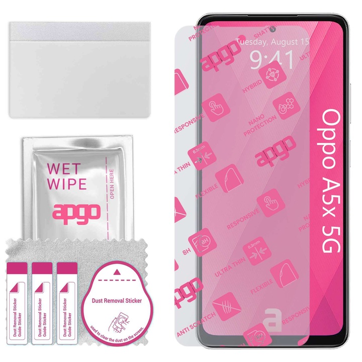 Apgo защитно стъкло за Oppo A5x 5G - хибридно стъкло, протектор за екран, гланцово, гъвкаво хибридно стъкло, пълно лепене