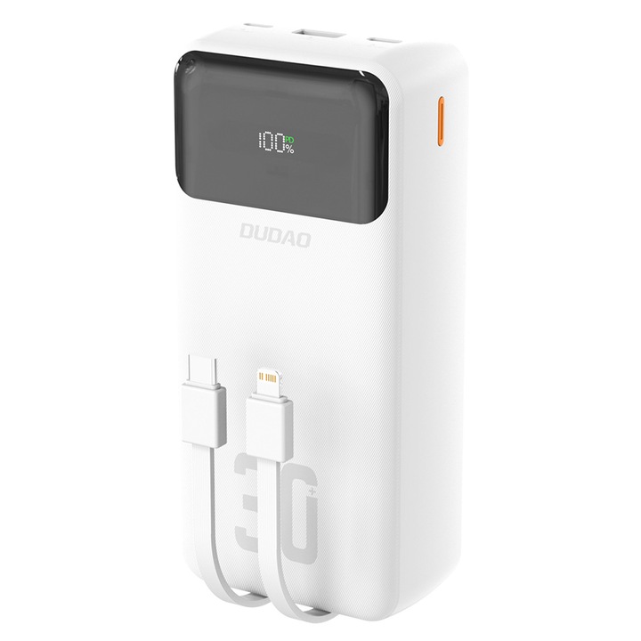 Powerbank Dudao K15MAX, 30000mAh, 5 porturi, încărcare rapidă 22.5W, alb