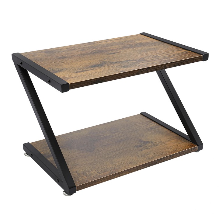 Suport imprimanta pentru birou, Raft imprimanta, 2 Niveluri, Metal, Pentru Fax/Scanner/Documente, Economisire spatiu, Maro