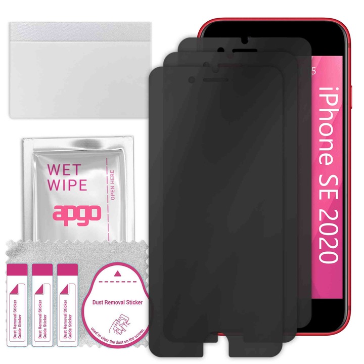 3x Sticla de protectie PRIVACY apgo pentru Apple iPhone SE 2020 – sticla hibrid, full glue, flexible glass
