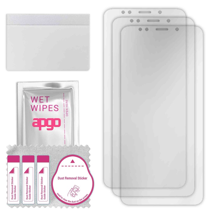 Комплект 3 протектора за екран apgo за Xiaomi Redmi 5 Plus (Redmi Note 5) – цял дисплей, гланцов, хидрогел, пълно лепене, 5D