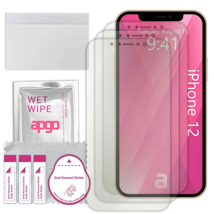 3x folie de protectie MAT MATTE apgo pentru Apple iPhone 12 – autoadeziva, afisare completa, hidrogel, anti-zgarieturi, full glue, 5D