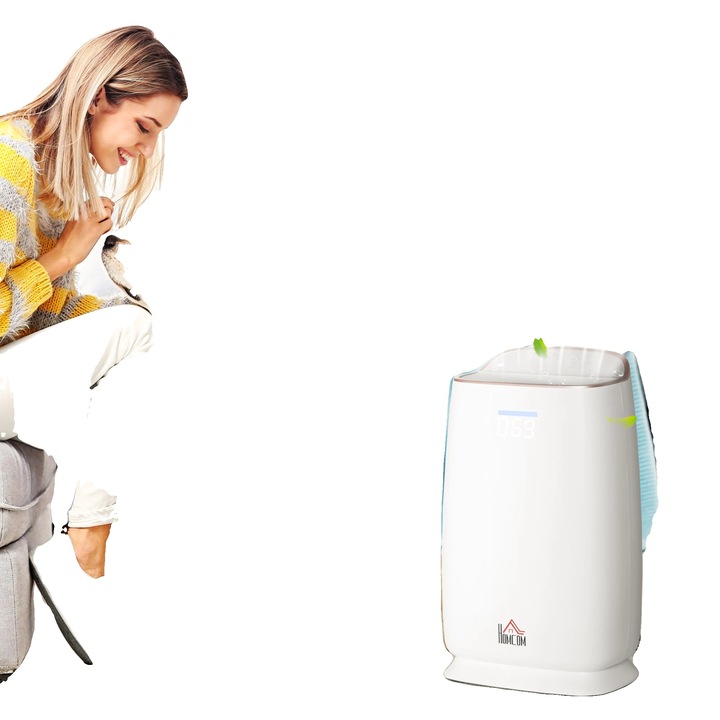 Пречиствател на въздух, HEPA филтрираща система, бял и сив, 30x17x53см, 220 м/ч