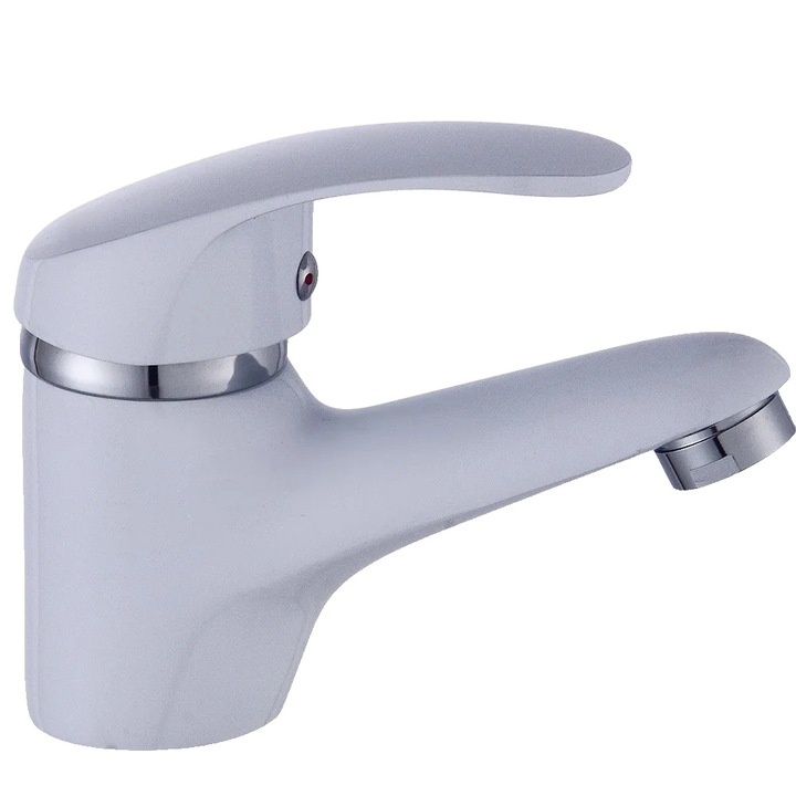 Szaniter csaptelep, pultra szerelhető, sárgaréz test, fém ház, fehér, króm