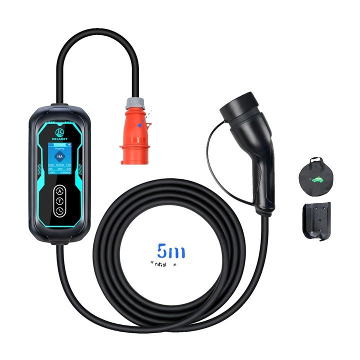 Incarcator portabil EV, 11KW, curent ajustabil 6-16A, lungime totala 5m, negru, TYPE2