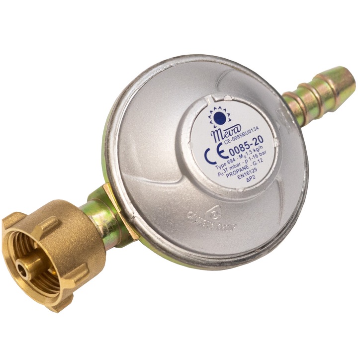 Regulator presiune gaz LPG Meva, tip 694, 37mbar, 120x65x35mm