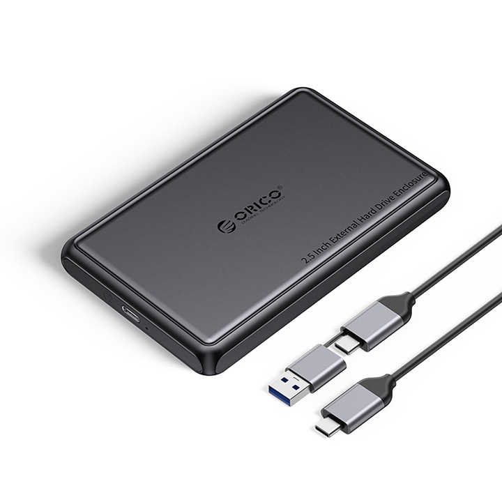 Carcasa HDD/SSD Orico DDL25-C3, USB-C, 6TB, 5Gb/s, neagra, set cu cablu USB-C/-A 0,5m