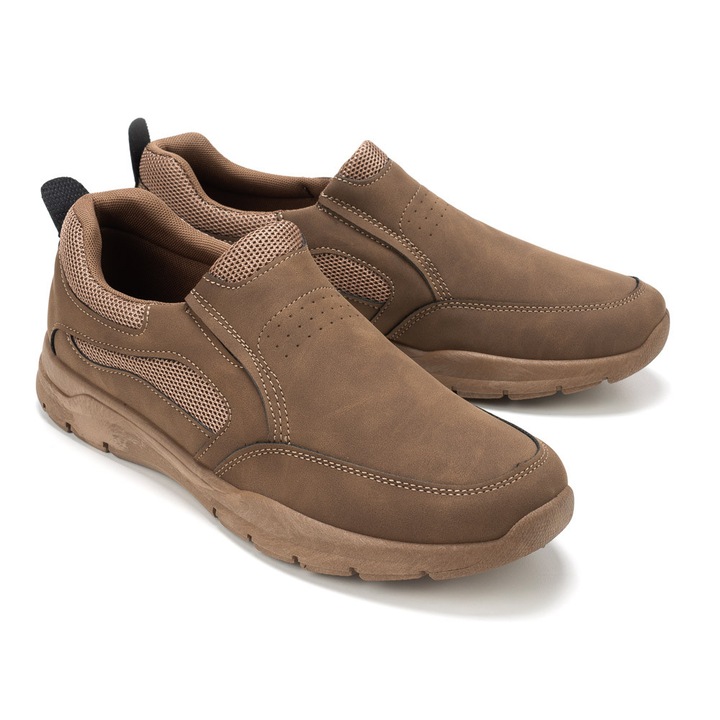 Pantofi barbatesti Permani, casual, maro, piele ecologica, fara inchidere, 45 EU