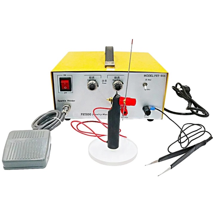 Ékszer hegesztőgép, 400W, 80A, hordozható kialakítás, 220V, méretek 250x250x130mm