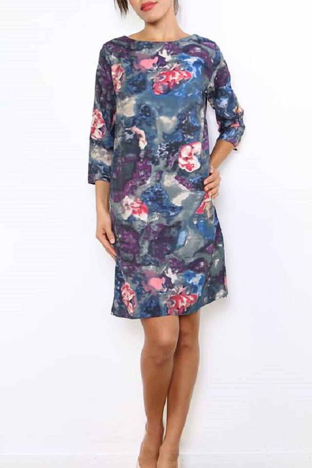 Rochie dreapta cu imprimeu, Albastru, S