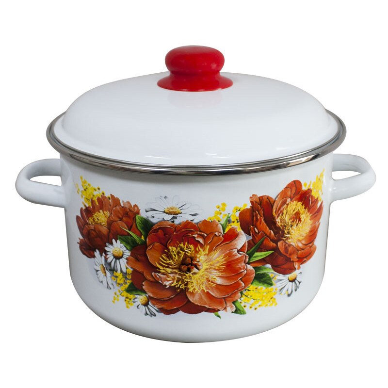 Oala emailata ruseasca PEON 5,5L 22cm cu capac emailat