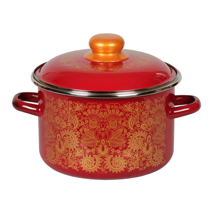 Oala emailata ruseasca UZOR 5,5L 22cm cu capac emailat