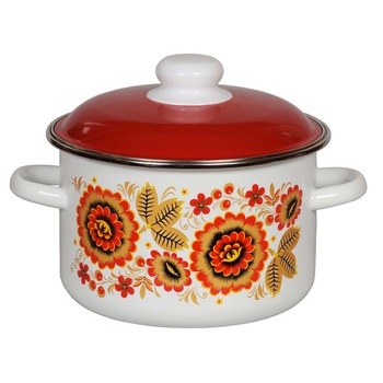 Oala emailata ruseasca HOHLOMA 4L 20cm cu capac emailat Oala emailata ruseasca HOHLOMA 4L 20cm cu capac emailat