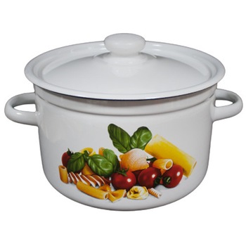 Oala emailata cu capac NOVOMOSKOVSK 9L decor PASTA Oala emailata cu capac NOVOMOSKOVSK 9L decor PASTA