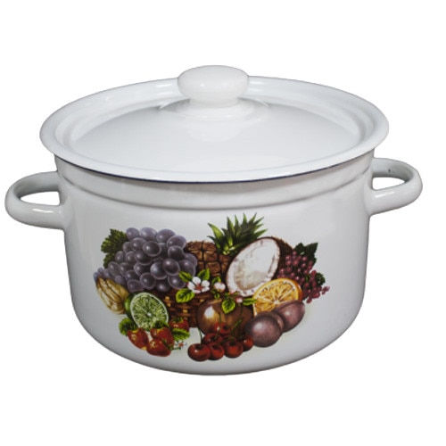 Oala emailata cu capac NOVOMOSKOVSK 4,5L décor TROPIKANA