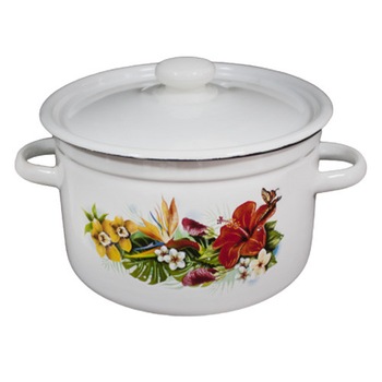 Oala emailata cu capac NOVOMOSKOVSK 4,5L décor URANIA Oala emailata cu capac NOVOMOSKOVSK 4,5L décor URANIA