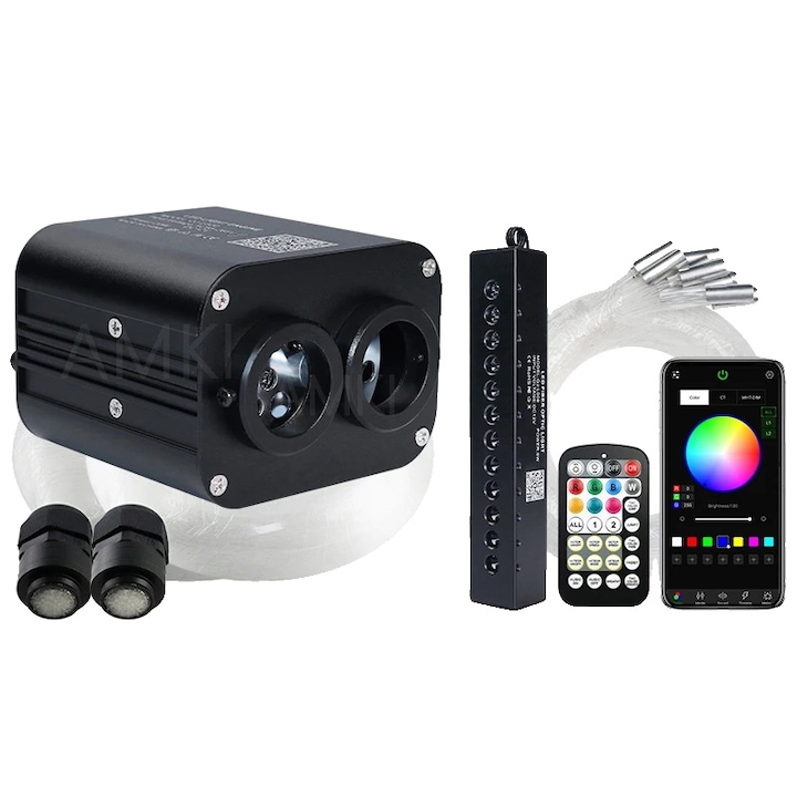 Set Lumini Fibra Optica pentru Masina, Meteor Mixed 4M, Control Bluetooth, 20W, 91x87x64mm