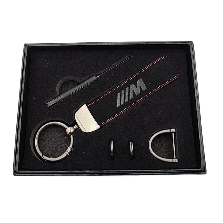 Breloc auto, ATA, Piele / Metal, BMW, Negru