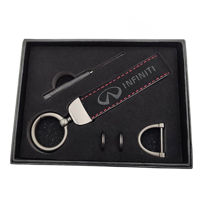 Breloc auto, ATA, Piele, INFINITI, Negru