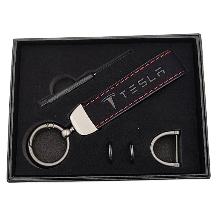 Breloc pentru chei, ATA, Piele, Tesla, Negru