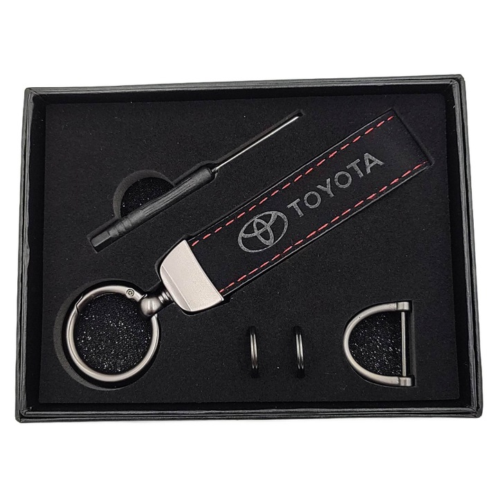 Breloc auto, ATA, Piele / Metal, Toyota, Negru