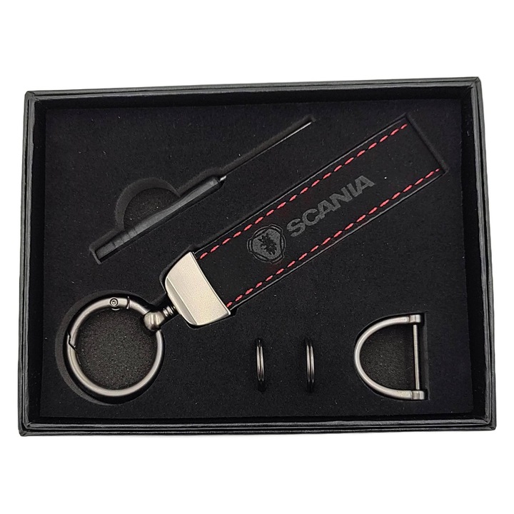 Breloc auto, SCANIA, Piele / Metal, Negru
