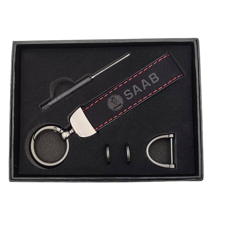 Breloc pentru chei, ATA, Piele, SAAB, Negru