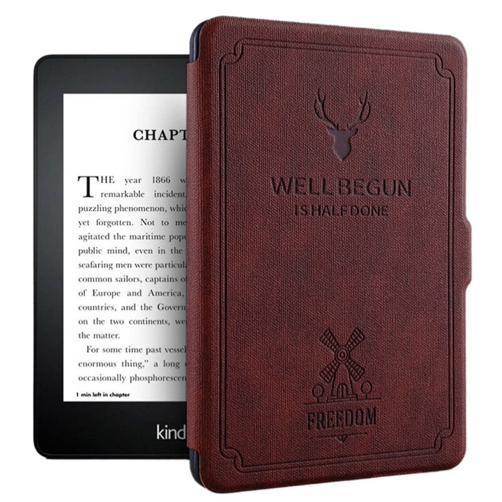 Etui Smart Cover pentru Kindle Paperwhite 1/2/3, rosu, functie de automata de trezire si somn