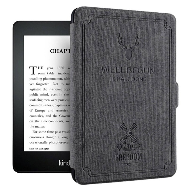 Etui Smart Cover pentru Kindle Paperwhite 1/2/3, gri, 1 bucata, functie de automata de trezire si somn