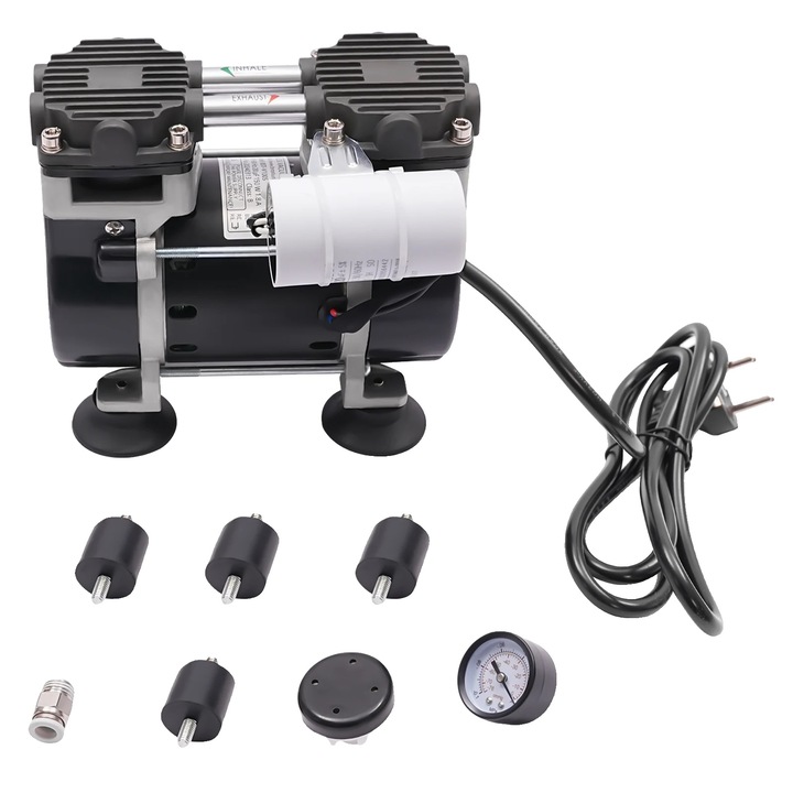 Olajmentes vákuumszivattyú, 150W, maximális vákuum -90 Kpa, áramlási sebesség 45L/perc, 220V, EU, 17.2x9x14.3cm