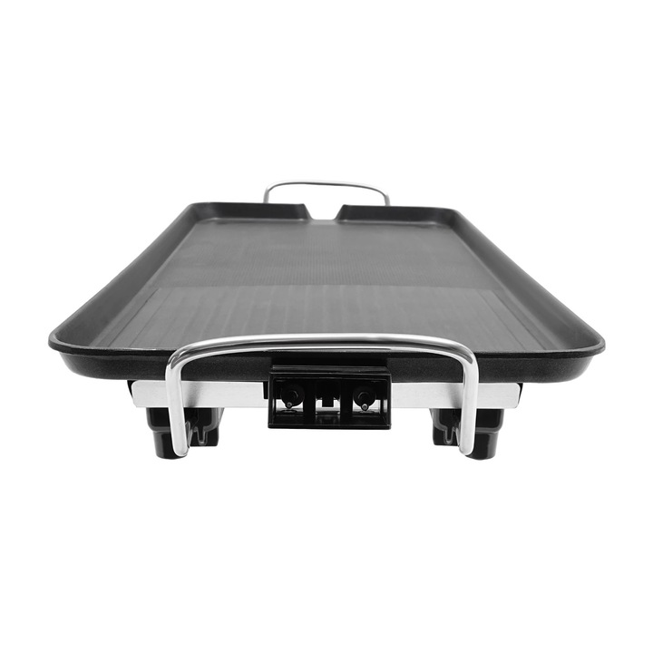 Gratar electric BBQ, Gratar de masa, 1500 W, Strat antiaderent, 5 trepte de temperatura, Suprafata de gatire 68 x 28 cm, Pentru interior si exterior, Negru