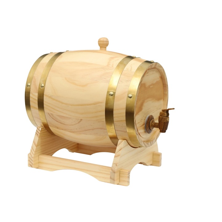 Butoi de vin din lemn, capacitate 5L, material lemn de pin, design oval modern, galben deschis