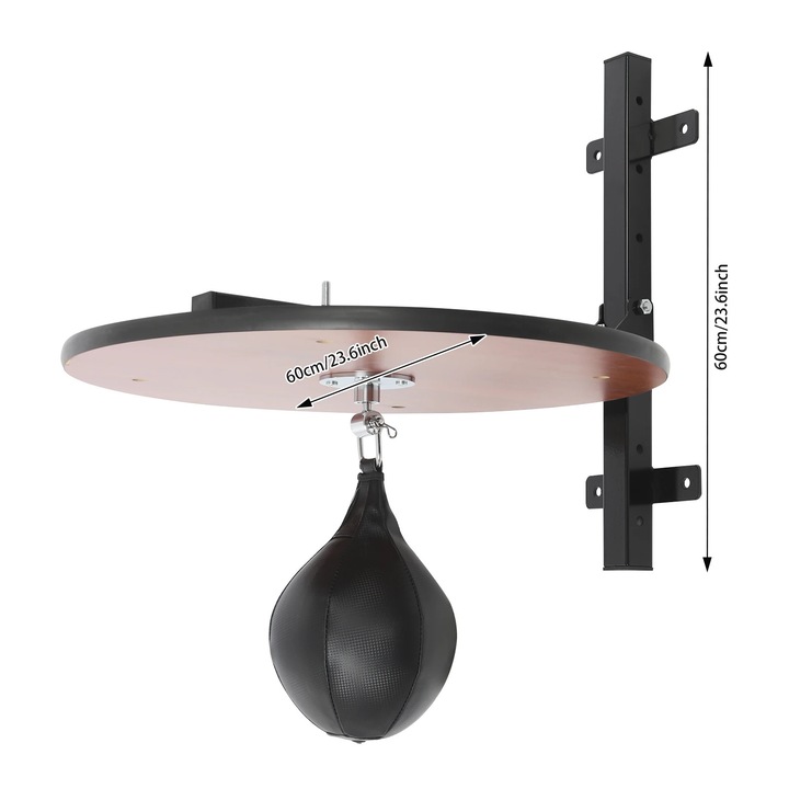 Box platforma speed bag, szett punching labdával, falra szerelhető, 360°-os forgatás, 30 cm magasságállítás, acél és fa, fa szín