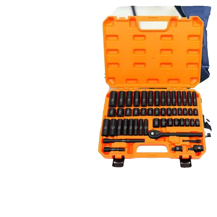 50 darabos dugókulcs készlet, 6 élű, 3/8 hüvelykes, 8-22 mm, 5/16-3/4 hüvelykes, műanyag dobozban