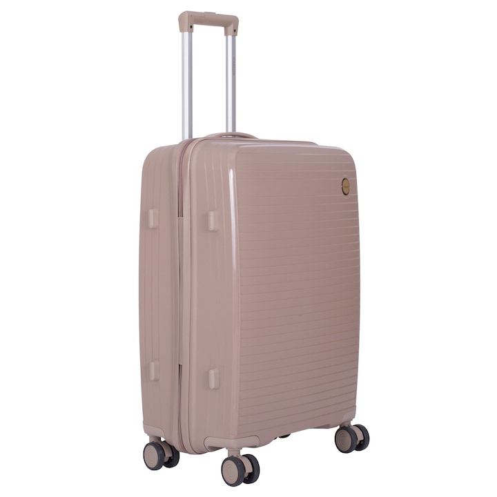 Troler Marime S, 55X36X20 cm, 4 roti duble cu rotatie 360°, material Polipropilena special flexibil anti-casabil, Extensibil, Bej inchis, 166, CASLON ®