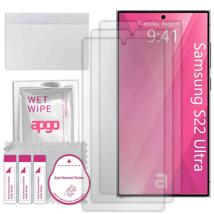 3x folie de protectie apgo pentru Samsung Galaxy S22 Ultra – afisare completa, lucioasa, hidrogel, full glue, 5D