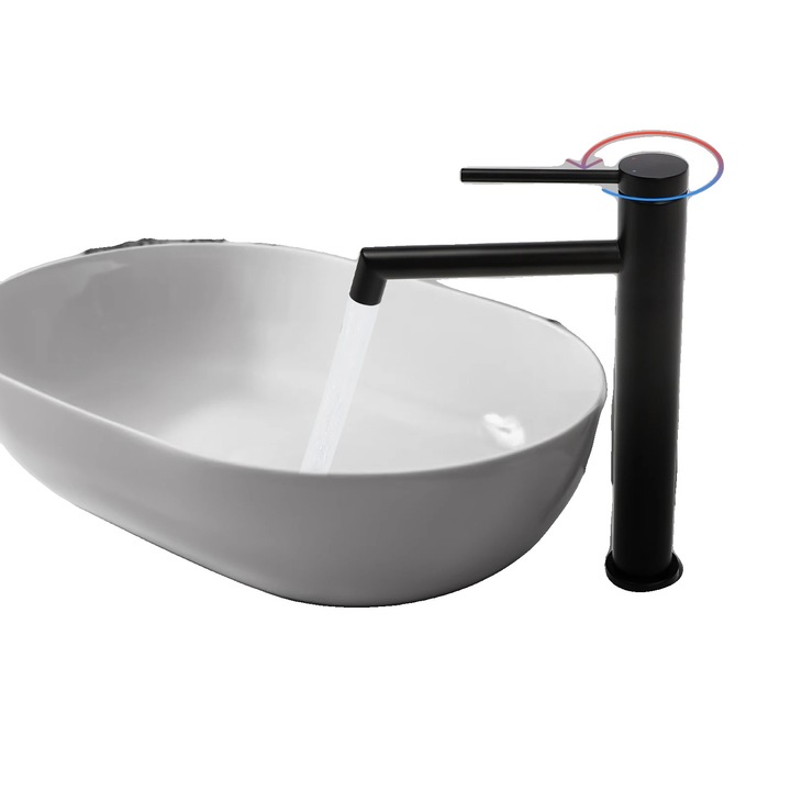 Szaniter csaptelep mosogatóhoz, egykaros, hideg és meleg vízhez, fém, fekete