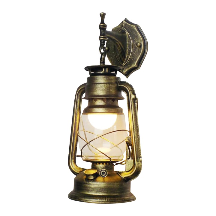 Aplica de perete retro rustica, Lampa de perete E27, 220 V AC, Fara bec, Stil traditional, Montaj necesar, Kaki inchis