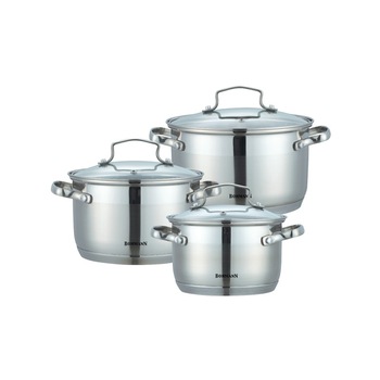 Set 3 oale inox cu capac sticla, Bohmann BH 1903, 2.1L, 2.9L, 3.9L Set 3 oale inox cu capac sticla, Bohmann BH 1903, 2.1L, 2.9L, 3.9L