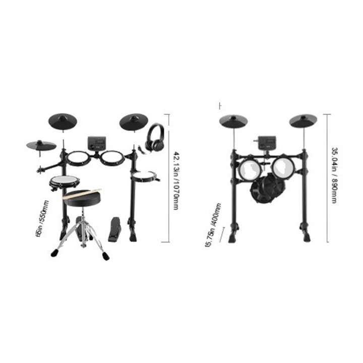 Комплект електрически барабани, 15 комплекта барабани, над 150 звука, регулируем малък барабан, 8-инчов малък барабан