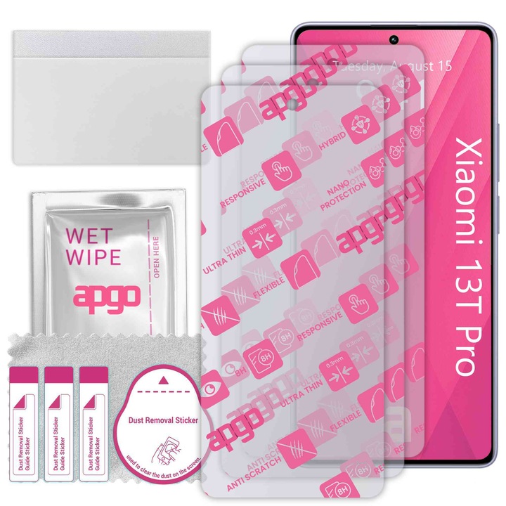 3x apgo Ultra-Clear Hybrid sticla protectoare compatibila cu Xiaomi 13T Pro, sticla nano flexibila, inlocuire excelenta pentru sticla temperata, rezistenta la zgarieturi