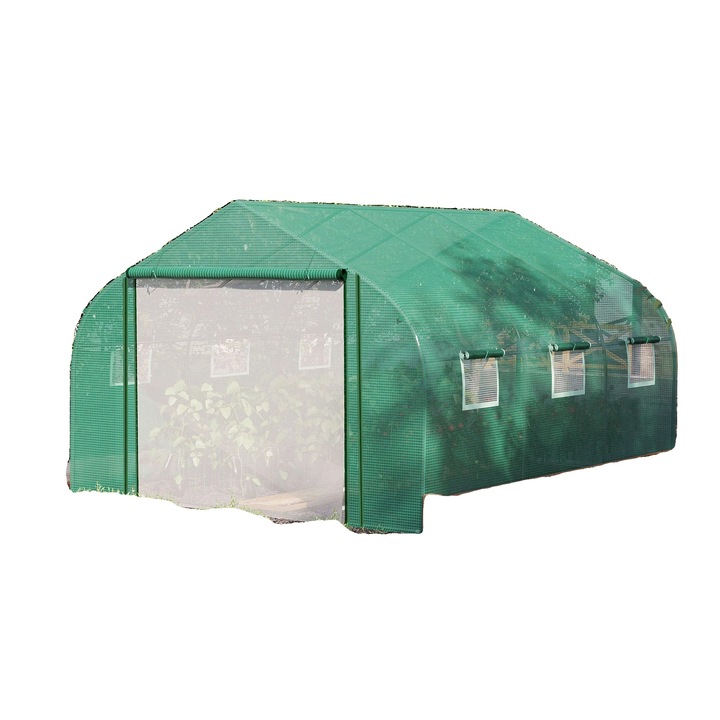 Sera de gradina, structura tunel, impermeabila, 3.5m x 3m x 2m, 6 feronerie, cu usa