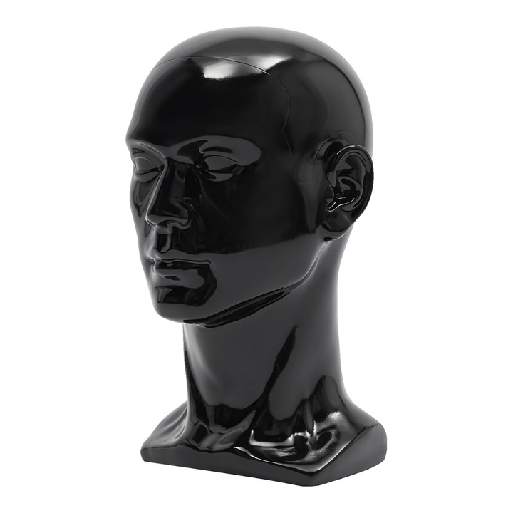 Cap de manechin, 50cm circumferinta, stil modern, PVC, negru lucios