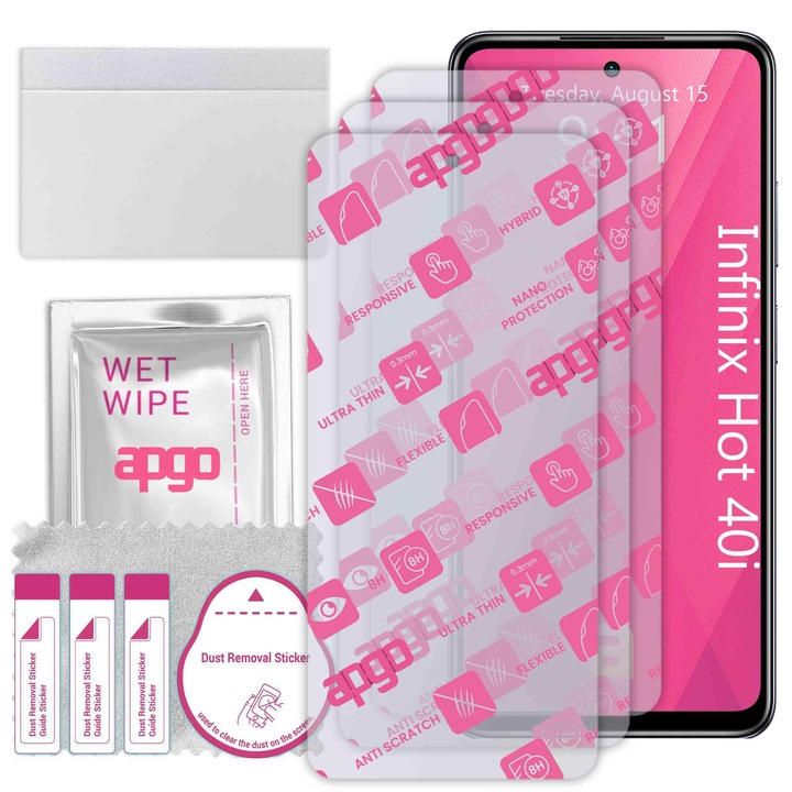3x apgo Ultra-Clear Hybrid sticla protectoare compatibila cu Infinix Hot 40 Pro, sticla nano flexibila, inlocuire excelenta pentru sticla temperata, rezistenta la zgarieturi