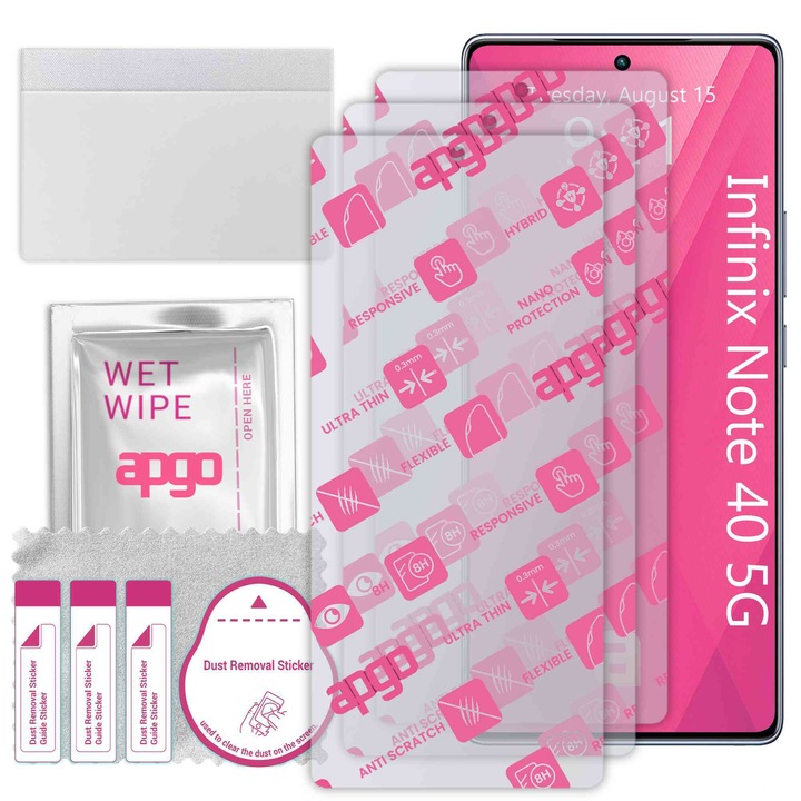 3x apgo Ultra-Clear Hybrid sticla protectoare compatibila cu Infinix Note 40 5G, sticla nano flexibila, inlocuire excelenta pentru sticla temperata, rezistenta la zgarieturi
