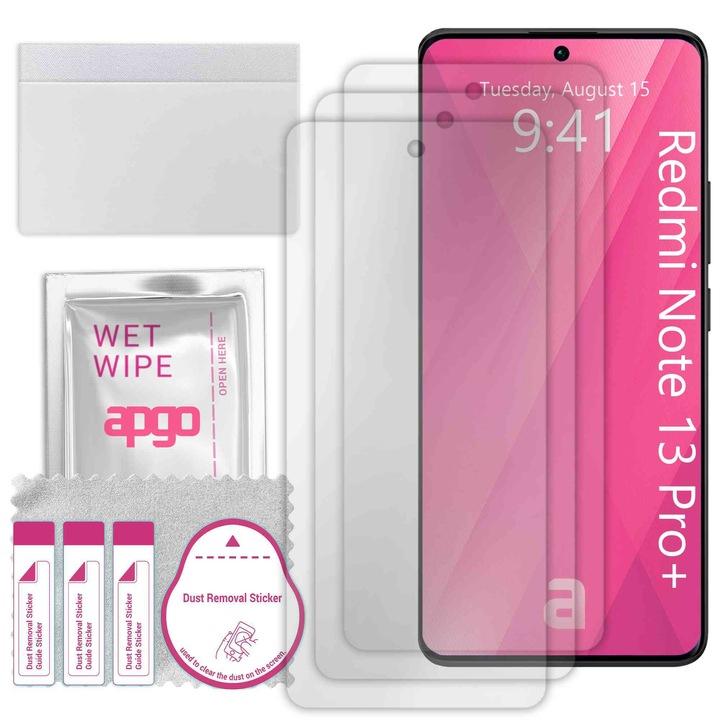 3x folie de protectie apgo pentru Xiaomi Redmi Note 13 Pro+ Plus 5G – afisare completa, lucioasa, hidrogel, full glue, 5D