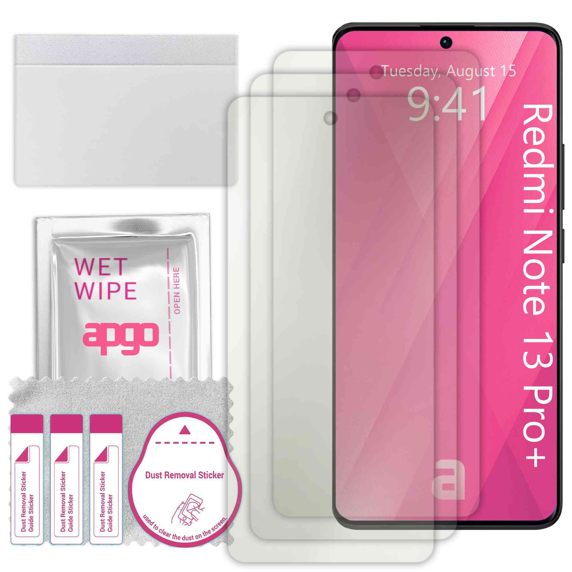 3x folie de protectie MAT MATTE apgo pentru Xiaomi Redmi Note 13 Pro+ Plus 5G – autoadeziva, afisare completa, hidrogel, anti-zgarieturi, full glue, 5D
